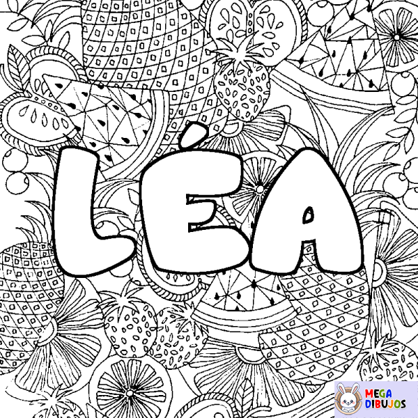 Coloración del nombre L&Eacute;A - decorado mandala de frutas