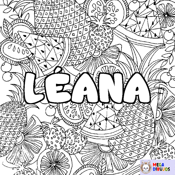 Coloración del nombre L&Eacute;ANA - decorado mandala de frutas