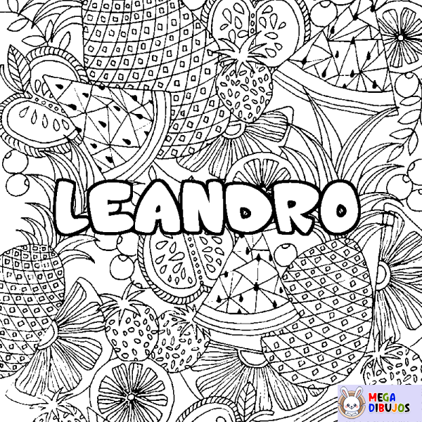 Coloración del nombre LEANDRO - decorado mandala de frutas