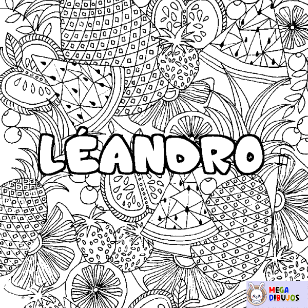 Coloración del nombre L&Eacute;ANDRO - decorado mandala de frutas