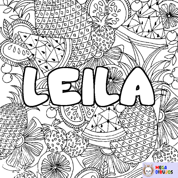 Coloración del nombre LEILA - decorado mandala de frutas