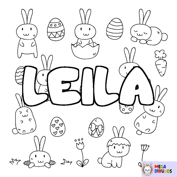 Coloración del nombre LEILA - decorado Pascua