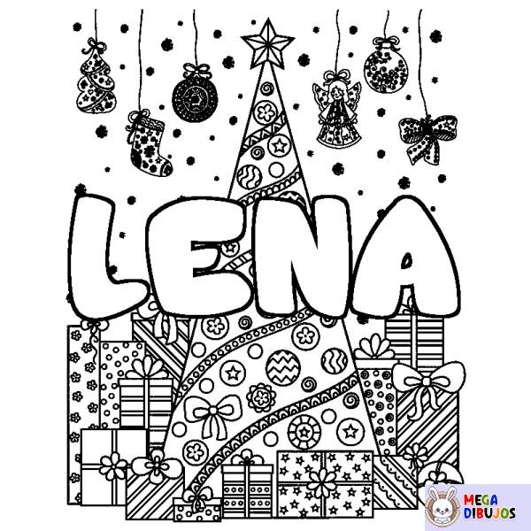 Coloración del nombre LENA - decorado &aacute;rbol de Navidad y regalos