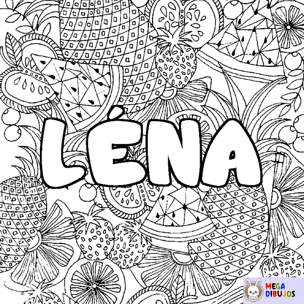 Coloración del nombre L&Eacute;NA - decorado mandala de frutas