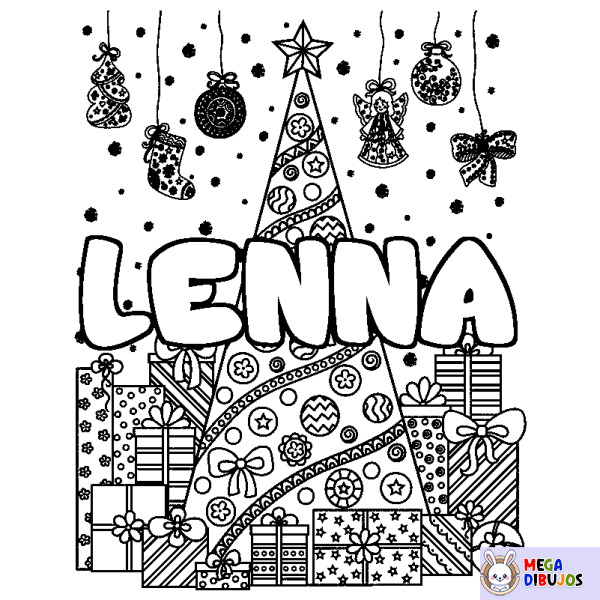 Coloración del nombre LENNA - decorado &aacute;rbol de Navidad y regalos