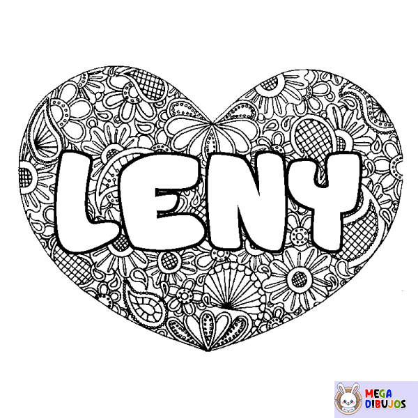 Coloración del nombre LENY - decorado mandala de coraz&oacute;n