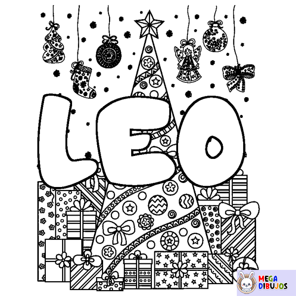 Coloración del nombre LEO - decorado &aacute;rbol de Navidad y regalos