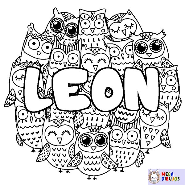 Coloración del nombre LEON - decorado b&uacute;hos