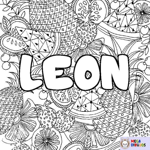 Coloración del nombre LEON - decorado mandala de frutas