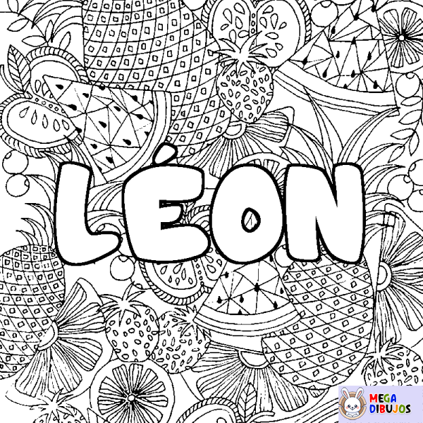 Coloración del nombre L&Eacute;ON - decorado mandala de frutas