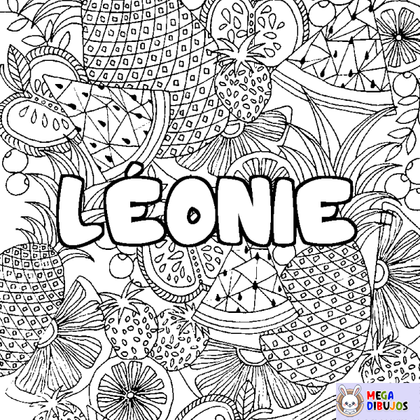 Coloración del nombre L&Eacute;ONIE - decorado mandala de frutas