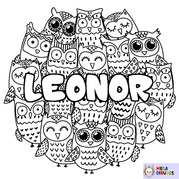 Coloración del nombre LEONOR - decorado b&uacute;hos