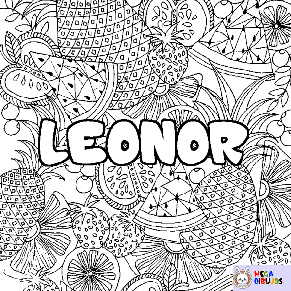 Coloración del nombre LEONOR - decorado mandala de frutas