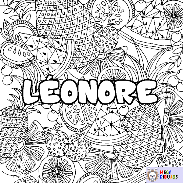 Coloración del nombre L&Eacute;ONORE - decorado mandala de frutas