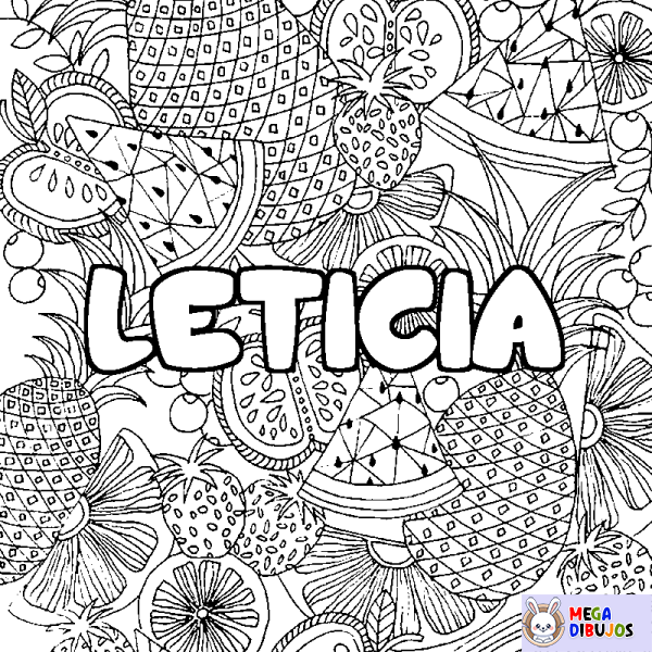 Coloración del nombre LETICIA - decorado mandala de frutas