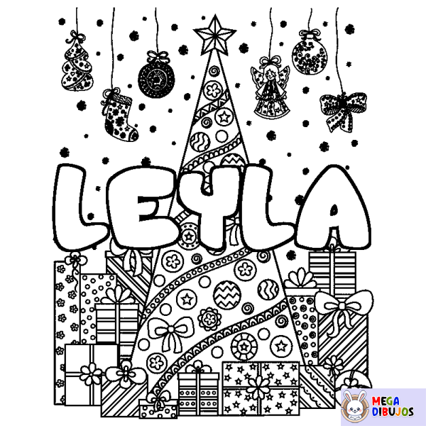 Coloración del nombre LEYLA - decorado &aacute;rbol de Navidad y regalos