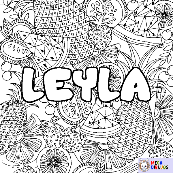 Coloración del nombre LEYLA - decorado mandala de frutas