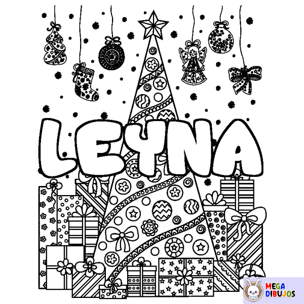 Coloración del nombre LEYNA - decorado &aacute;rbol de Navidad y regalos