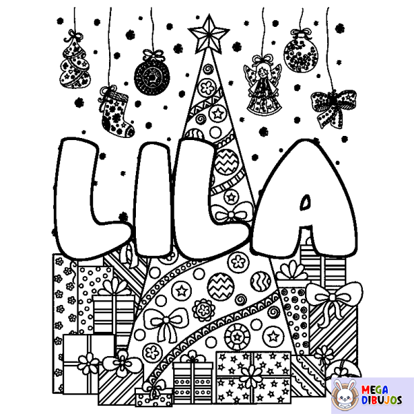 Coloración del nombre LILA - decorado &aacute;rbol de Navidad y regalos