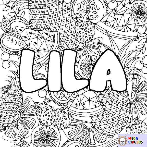 Coloración del nombre LILA - decorado mandala de frutas