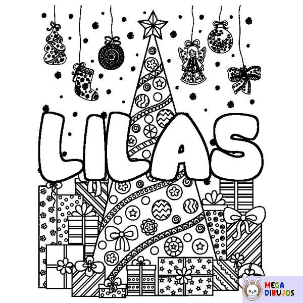 Coloración del nombre LILAS - decorado &aacute;rbol de Navidad y regalos