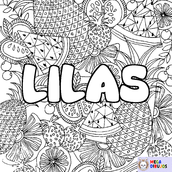 Coloración del nombre LILAS - decorado mandala de frutas