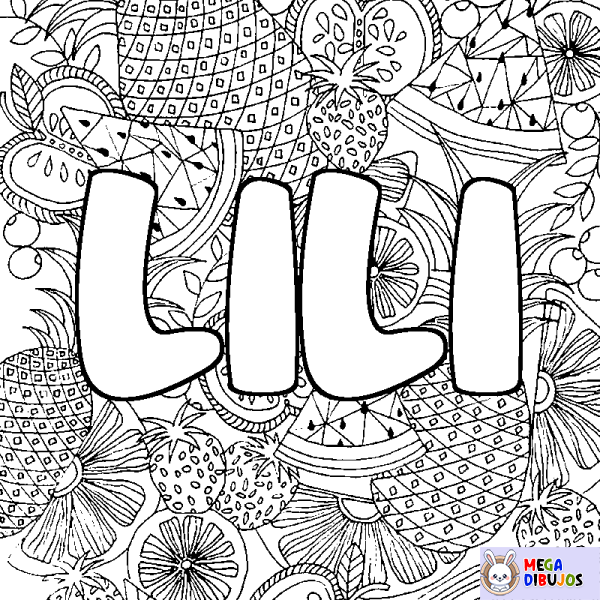 Coloración del nombre LILI - decorado mandala de frutas