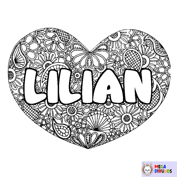 Coloración del nombre LILIAN - decorado mandala de coraz&oacute;n