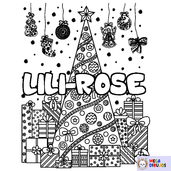 Coloración del nombre LILI-ROSE - decorado &aacute;rbol de Navidad y regalos