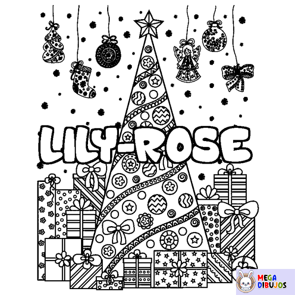 Coloración del nombre LILY-ROSE - decorado &aacute;rbol de Navidad y regalos