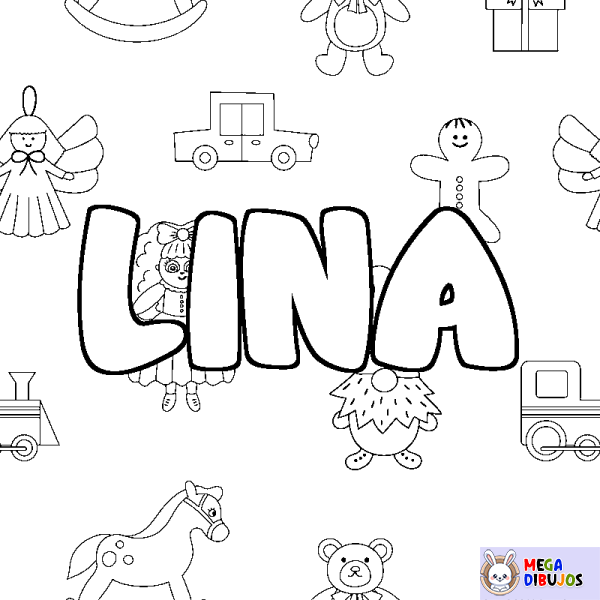 Coloración del nombre LINA - decorado juguetes