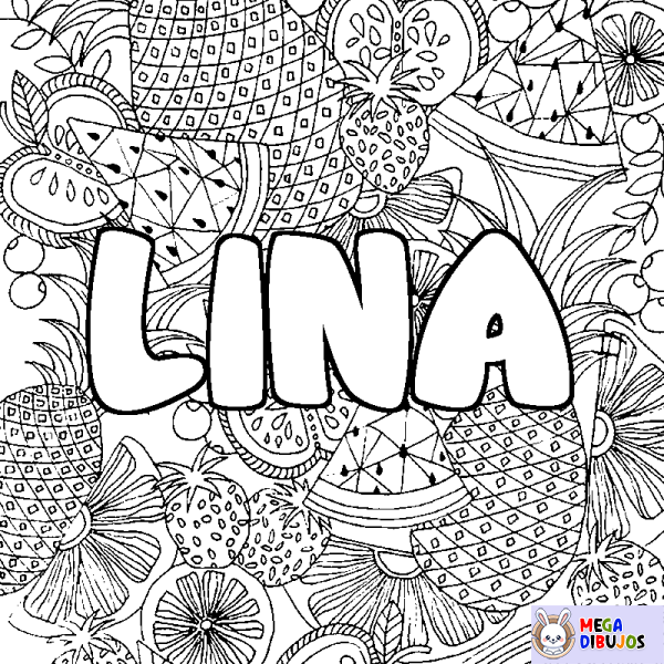 Coloración del nombre LINA - decorado mandala de frutas