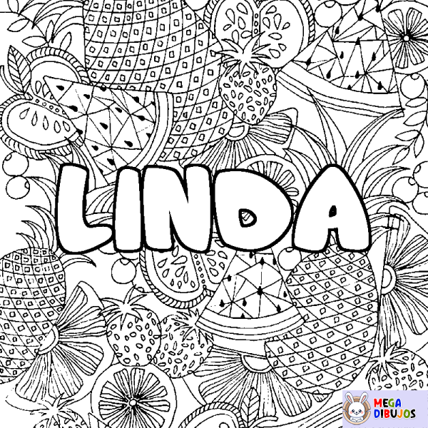 Coloración del nombre LINDA - decorado mandala de frutas