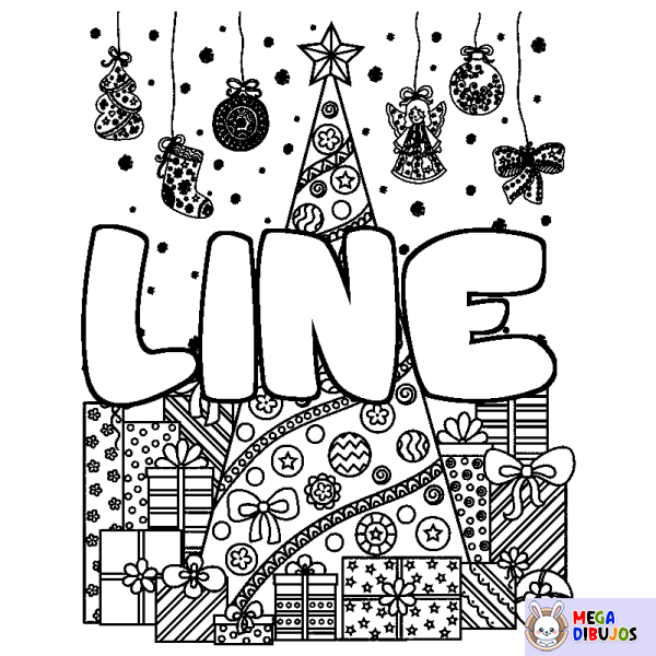 Coloración del nombre LINE - decorado &aacute;rbol de Navidad y regalos