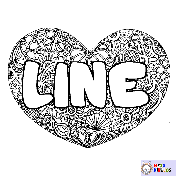 Coloración del nombre LINE - decorado mandala de coraz&oacute;n