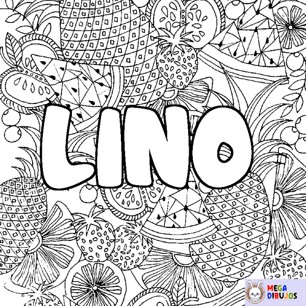 Coloración del nombre LINO - decorado mandala de frutas