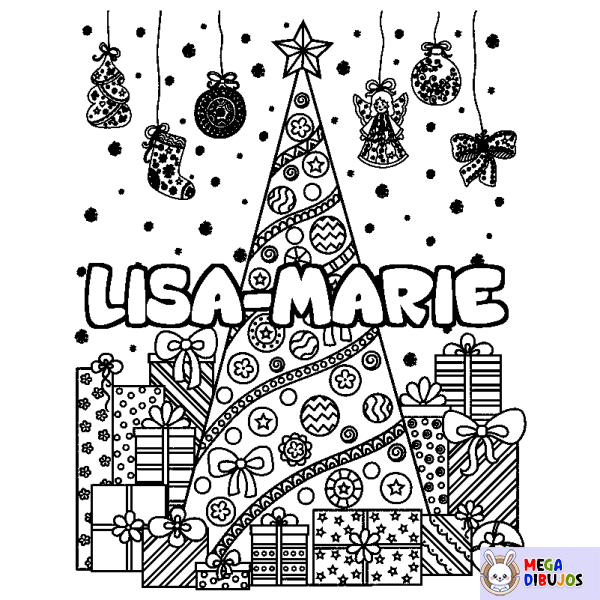 Coloración del nombre LISA-MARIE - decorado &aacute;rbol de Navidad y regalos