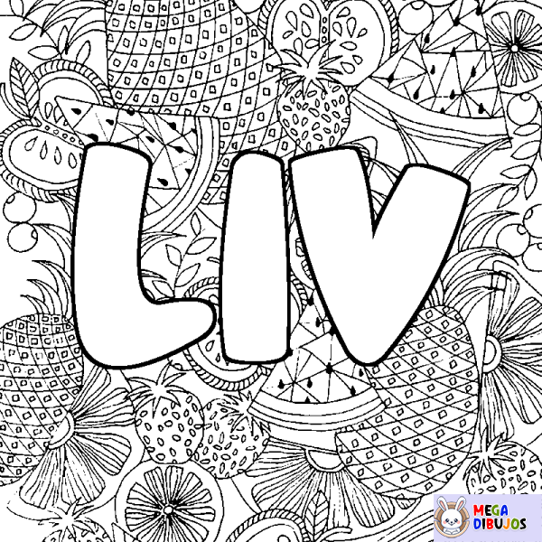 Coloración del nombre LIV - decorado mandala de frutas