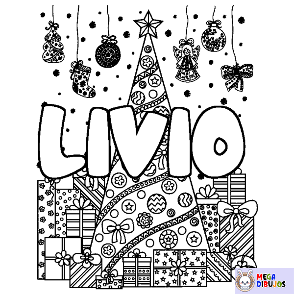 Coloración del nombre LIVIO - decorado &aacute;rbol de Navidad y regalos