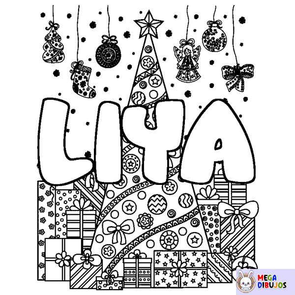 Coloración del nombre LIYA - decorado &aacute;rbol de Navidad y regalos