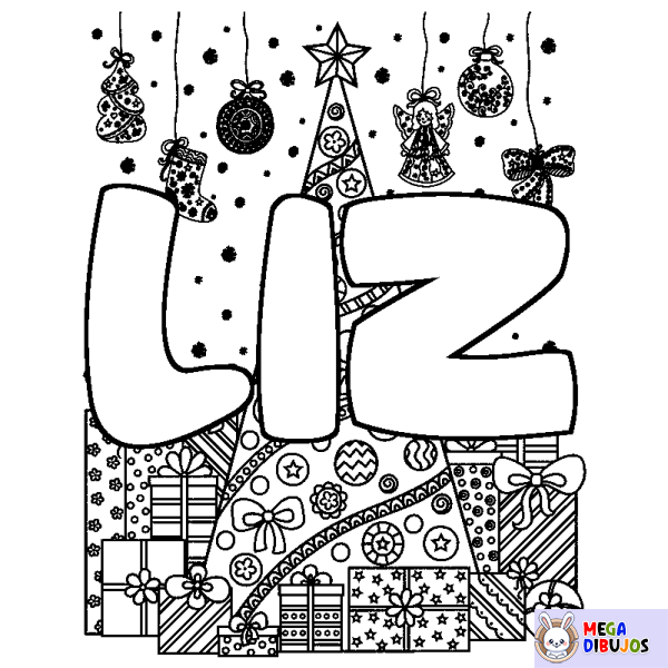 Coloración del nombre LIZ - decorado &aacute;rbol de Navidad y regalos