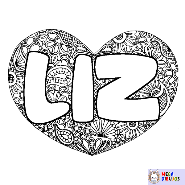 Coloración del nombre LIZ - decorado mandala de coraz&oacute;n