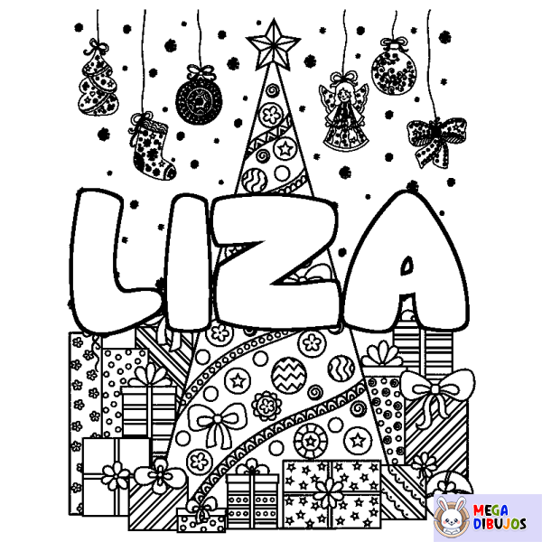 Coloración del nombre LIZA - decorado &aacute;rbol de Navidad y regalos