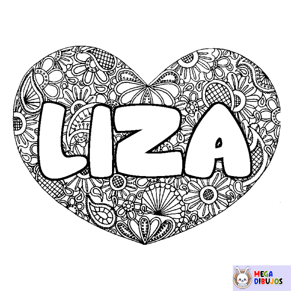 Coloración del nombre LIZA - decorado mandala de coraz&oacute;n