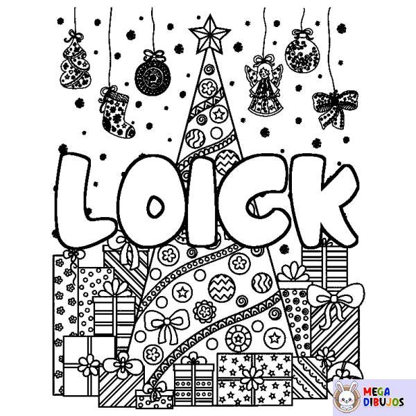 Coloración del nombre LOICK - decorado &aacute;rbol de Navidad y regalos