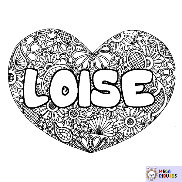 Coloración del nombre LOISE - decorado mandala de coraz&oacute;n