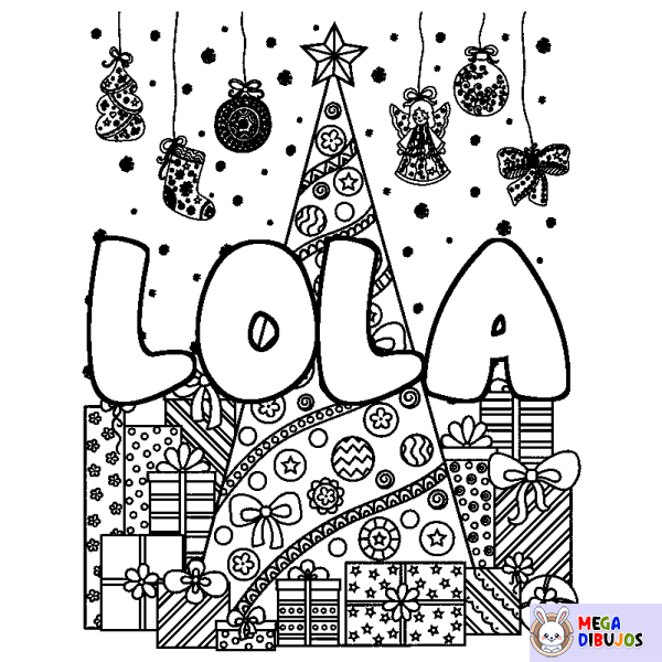 Coloración del nombre LOLA - decorado &aacute;rbol de Navidad y regalos