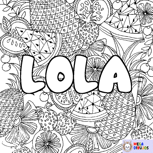 Coloración del nombre LOLA - decorado mandala de frutas