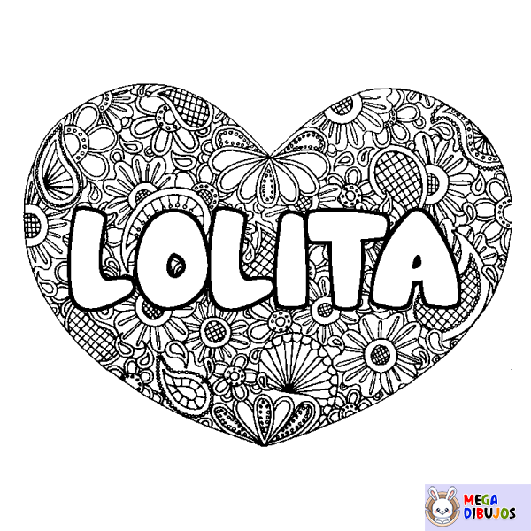 Coloración del nombre LOLITA - decorado mandala de coraz&oacute;n