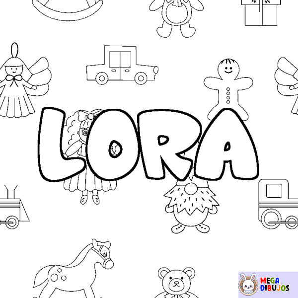 Coloración del nombre LORA - decorado juguetes